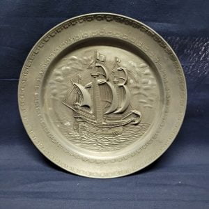 Kalyon Motifli Alman Zinn Duvar Tabağı 30 cm