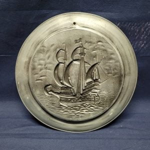 Kalyon Motifli Alman Zinn Duvar Tabağı 30 cm